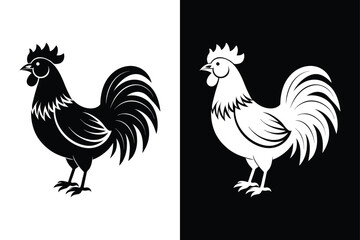 Farm Animal Rooster Silhouette. Clean Flat Vector of Chickens and Cocks