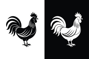 Poultry Chicken Rooster Icon. Flat Silhouette Vector for Farm Animal Illustrations