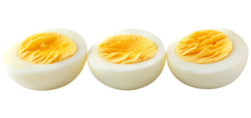 collection of three Hard boiled eggs isolated transparent background