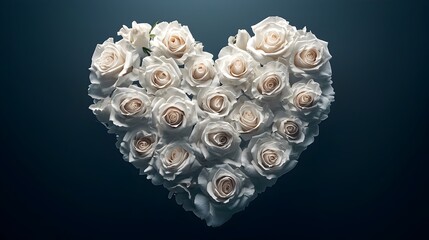 Elegant White Rose Heart with Dark Gradient Background Providing Clean Copy Space
