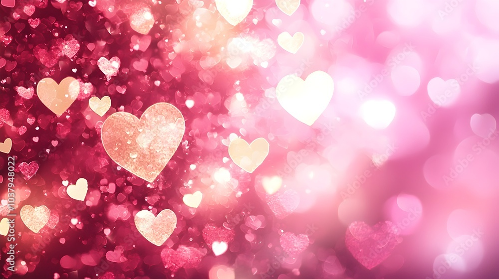 Poster soft pink gradient background with subtle hearts and glowing bokeh effect for valentine's day