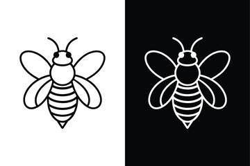 Silhouette and Hand Drawn Honey Bee Icon. Elegant Insect Sketch in Vector Format