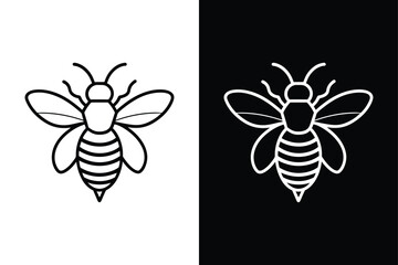Detailed Honey Bee Icon. Hand Drawn Insect Sketch with Silhouette Vector Design