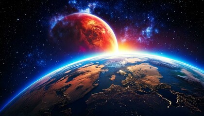 Obraz premium Earth, Moon, and Sun in Space with a Night Sky