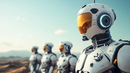 Fototapeta premium Terraforming robots transforming a lifeless planet into a habitable world