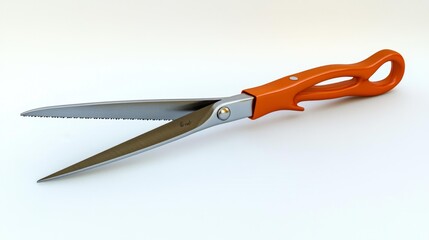 Obraz premium Orange-handled pruning shears isolated on a white background featuring serrated steel blades. Generative AI