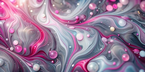 Vibrant fluid marble texture emanating pink and gray swirls, ideal for enhancing creative projects with a captivating,