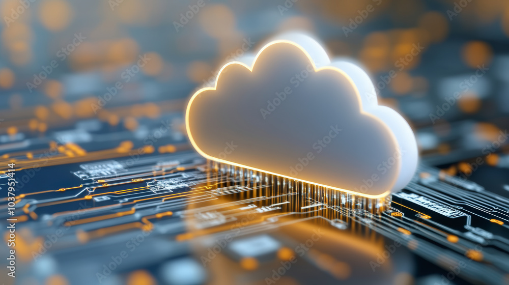 Aufkleber a glowing cloud symbol hovers over a circuit board, symbolizing cloud computing and digital data int