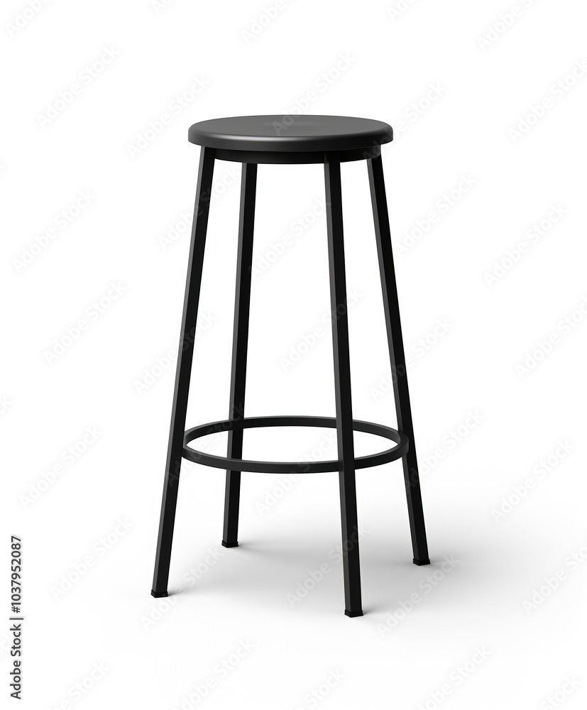 Wall mural A minimalist metal bar stool, industrial design, matte black finish, loft-style, isolated on white background 