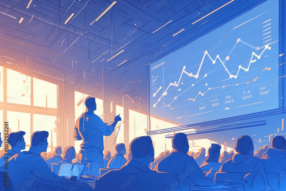 Poster dynamic business presentation with data analytics in modern office