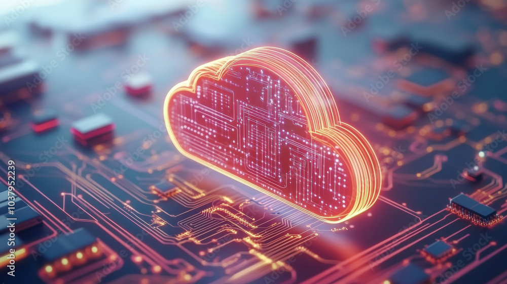 Aufkleber a glowing digital cloud hovers above a circuit board, symbolizing modern cloud computing and data pr