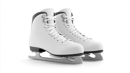 White Ice Skates with Silver Blades Isolated on White Background Winter Sports Equipment Stock Photo. Generative AI