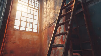 A Ladder Being Climbed by a Construction Worker for Industrial Safety Illustrations