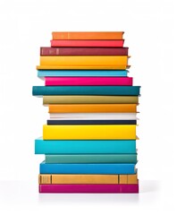 A stack of colorful hardcover books, neatly arranged, modern design, isolated on white background 