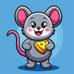 Obraz premium Cute Chubby Mouse Holding Cheese - Cartoon Illustration