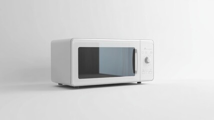 Modern white microwave with clean lines and a simple design placed on a sleek white background for a minimalist kitchen appliance feel. Generative AI