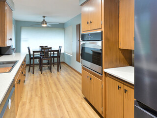 Modern residential kitchen and dining room interior