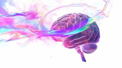 Obraz premium a human brain enveloped in a shimmering aurora borealis, with ribbons of light dancing around its contours