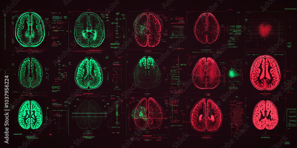 Aufkleber medical research analyzing multiple mri brain scans showing brain activity