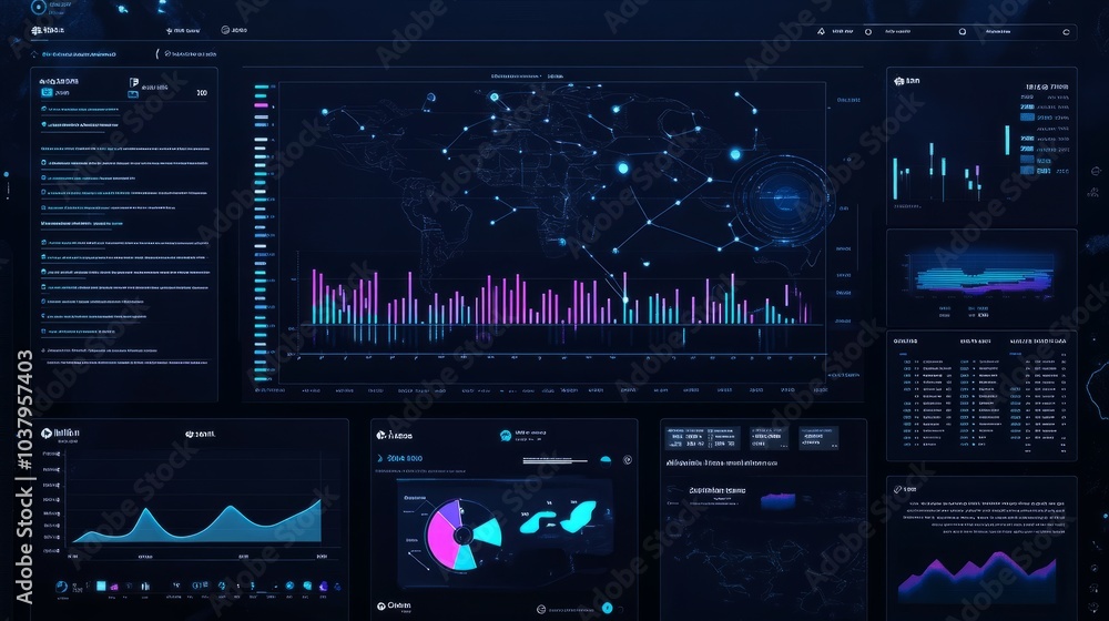 Poster a business dashboard displaying ai-powered data insights, with bar charts and predictive analytics.