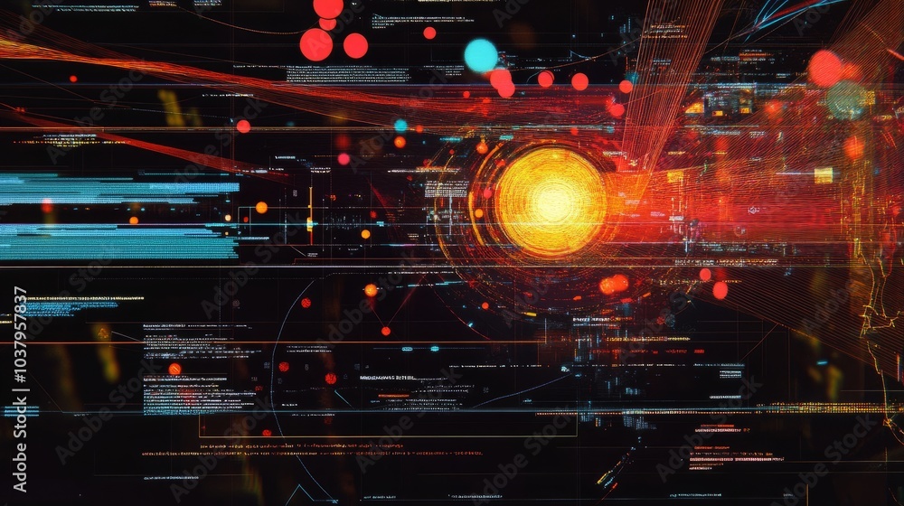 Poster a digital interface showing data streams, with a deep learning model optimizing in real-time.