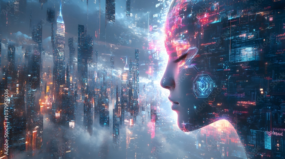 Poster artificial intelligence and future technologies. mixed media.