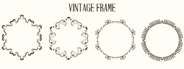 Set of beautiful circle Vintage Frame isolated white. Floral round Vintage Frames template design collection. Vector illustration can used social media stories highlights design.