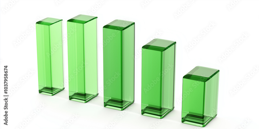 Poster Green glass bar graph showing decreasing values