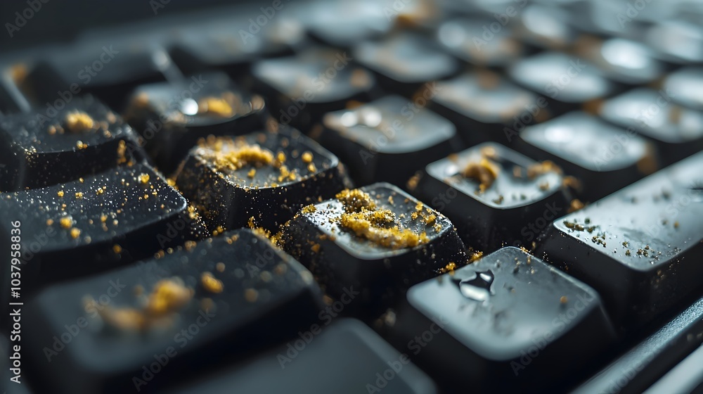 Aufkleber close-up of dirty computer keyboard keys highlighting bacterial contamination