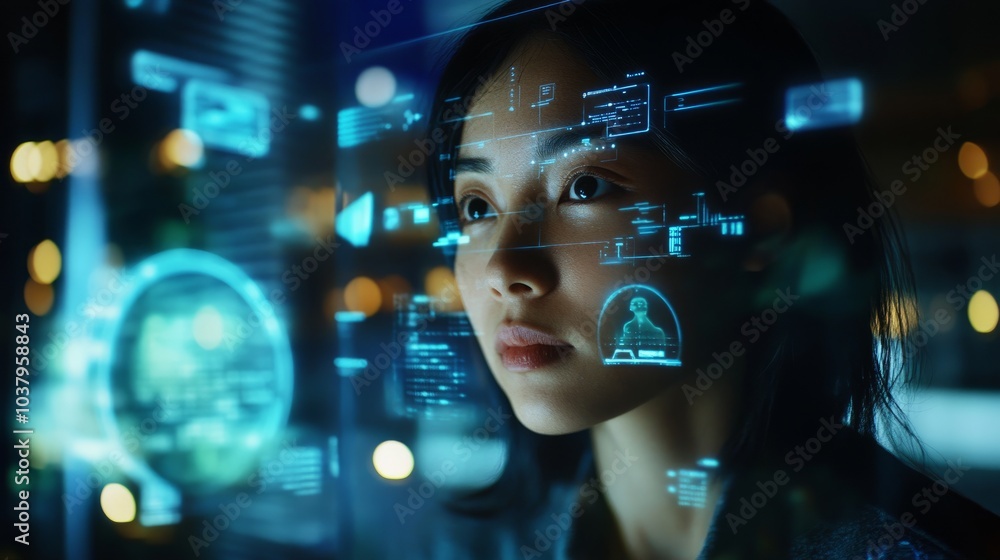 Poster an ai-powered assistant displayed as a hologram interacting with users through natural language proc