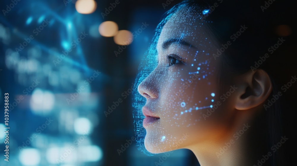 Poster an ai-powered assistant displayed as a hologram interacting with users through natural language proc