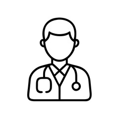 Fototapeta premium Doctor icon featuring a healthcare professional with a stethoscope, black outline, modern design 