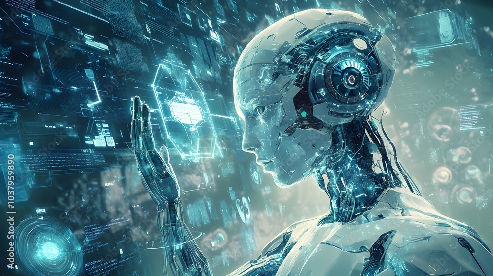 Poster artificial intelligence and future technologies. mixed media.