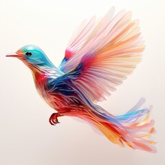 Illustration of a colorful bird made with transparent plastic, minimalistic