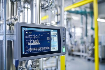 Fototapeta premium Efficiency and performance metrics are showcased in real-time through advanced condition monitoring technology in a contemporary industrial environment.