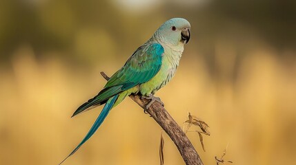 Naklejka premium A blue and green parrot perched on a branch.