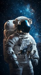 Naklejka premium An astronaut in a space suit exploring the cosmos against a backdrop of stars.