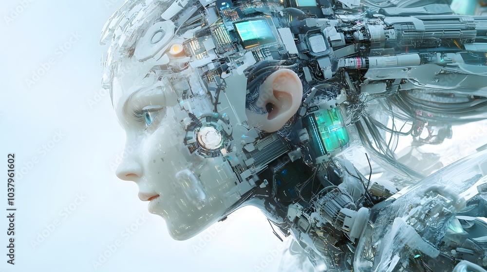 Poster artificial intelligence and future technologies. mixed media.
