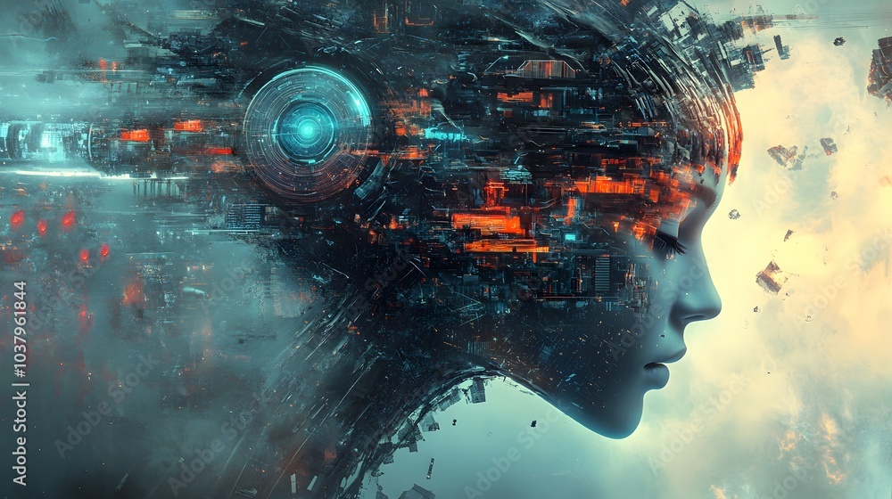 Poster artificial intelligence and future technologies. mixed media.