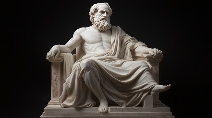 Fototapeta premium Marble Statue a stoic philosopher sitting on a throne thinking 