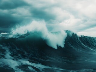 Obraz premium Turbulent Waves Under Cloudy Sky