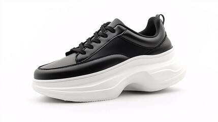 These stylish platform sneakers feature bold chunky soles, making them ideal for fashionable city adventures against a minimalist backdrop.