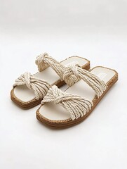 These intricately designed rope sandals against a clean white backdrop are ideal for summer style and beach adventures.