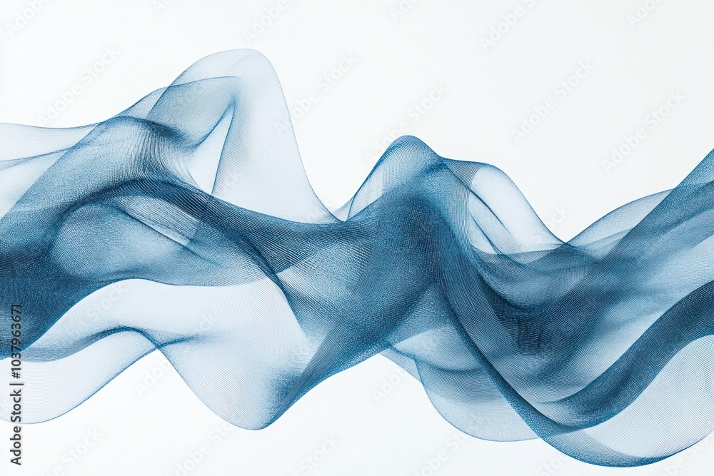 Poster an abstract representation of movement with flowing blue lines that resemble digital waves, set agai