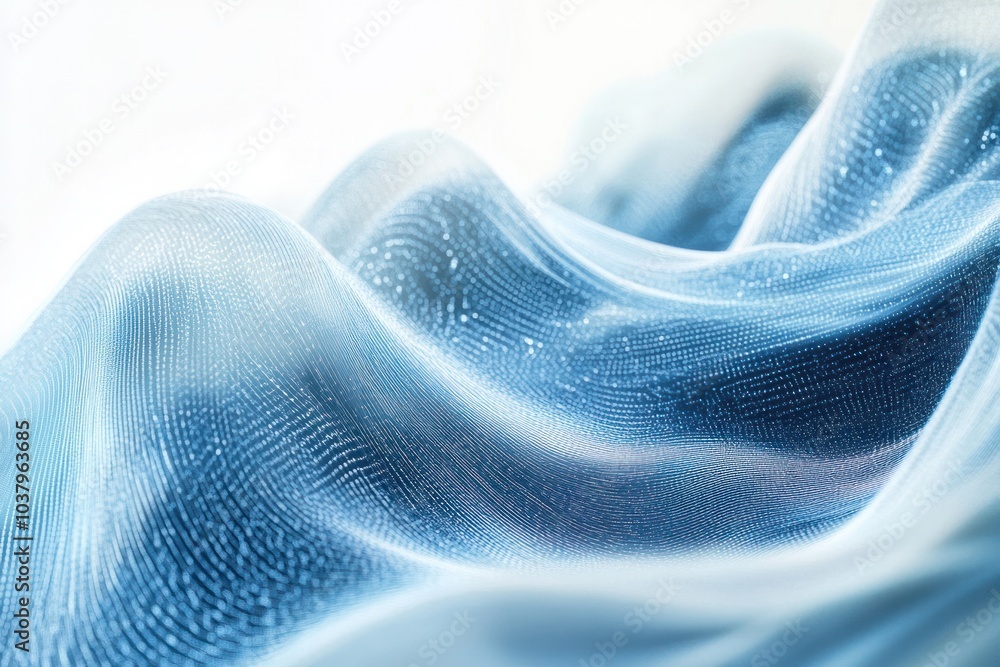Poster an abstract representation of movement with flowing blue lines that resemble digital waves, set agai