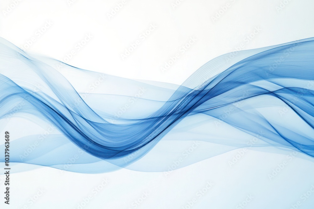 Poster an abstract representation of movement with flowing blue lines that resemble digital waves, set agai