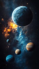 A breathtaking view of planets in a vibrant cosmic scene.