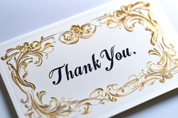 An elegant thank you card with a luxurious gold foil accent. The card features a classic design with a textured background and a sophisticated script font that reads "Thank You."