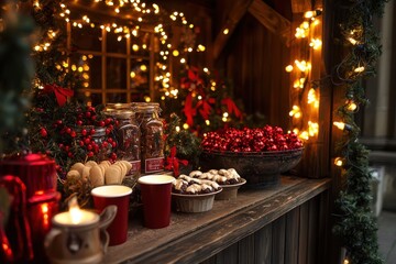 Cozy Christmas Market Stall with Warm Lights