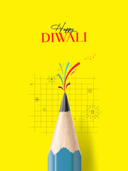 Happy Deepavali or Diwali with Education creative concept. Festival of Lights. Diwali holiday Background with rangoli, Diwali celebration greeting card, 3d illustration.